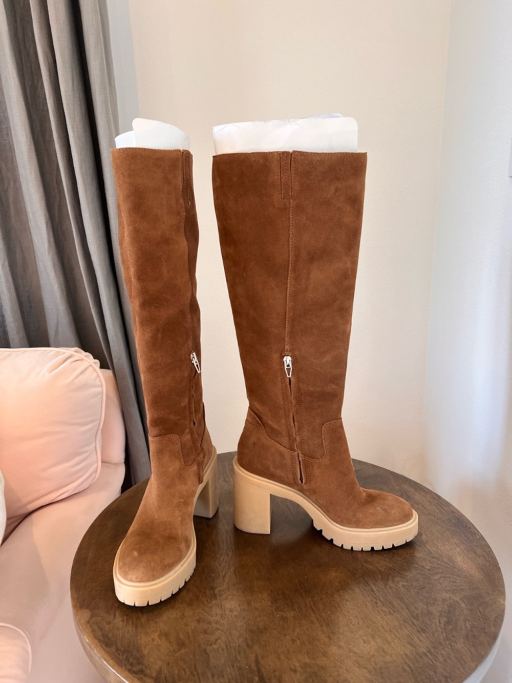 Dolce Vita Women’s Brown Suede Tall Platform Lug Heel Boots 7.5 - Picture 5 of 7